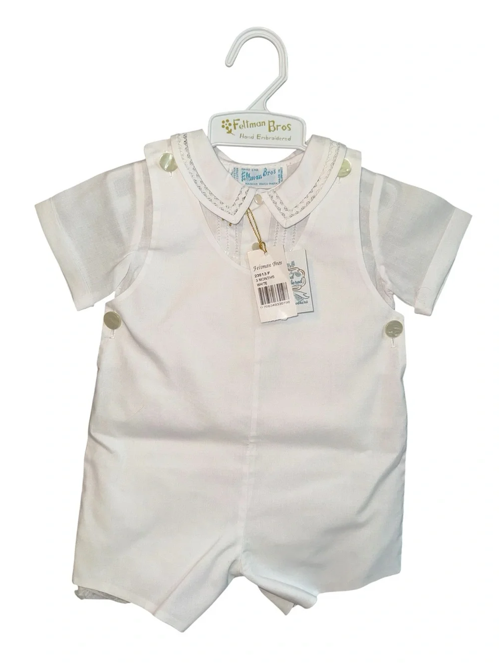 Feltman Bros White Embroidered Baby boy Romper; 3 months; NWT